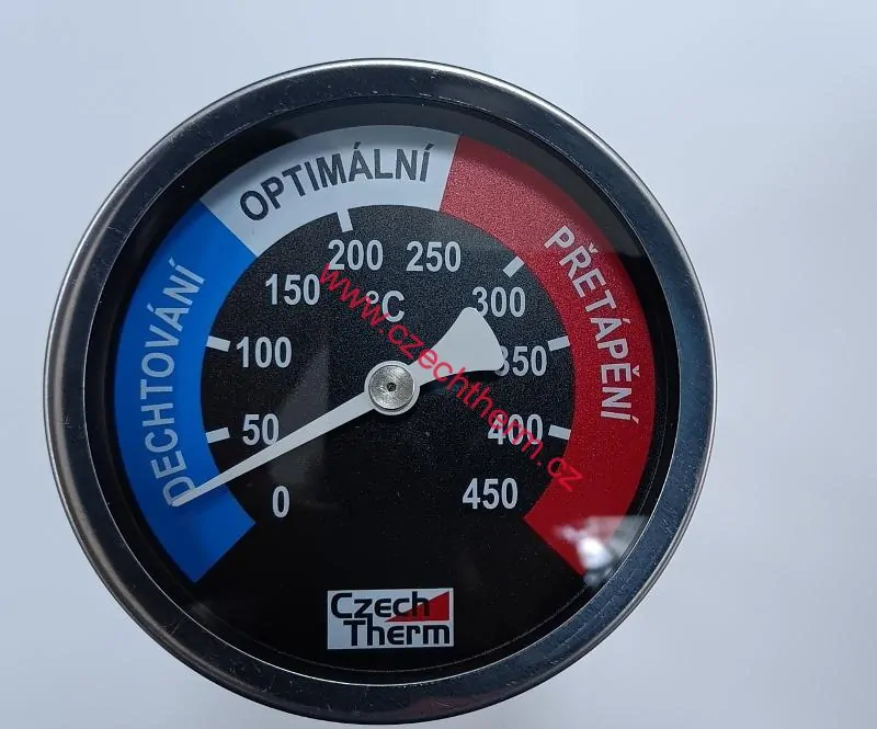 Teploměr spalin pro vertikální jímku 100mm průměr ciferníku 