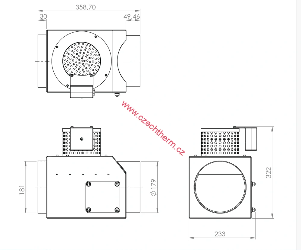 Odtahový ventilátor včetně regulace  s plynulou regulací otáček s čistícím otvorem, 180mm